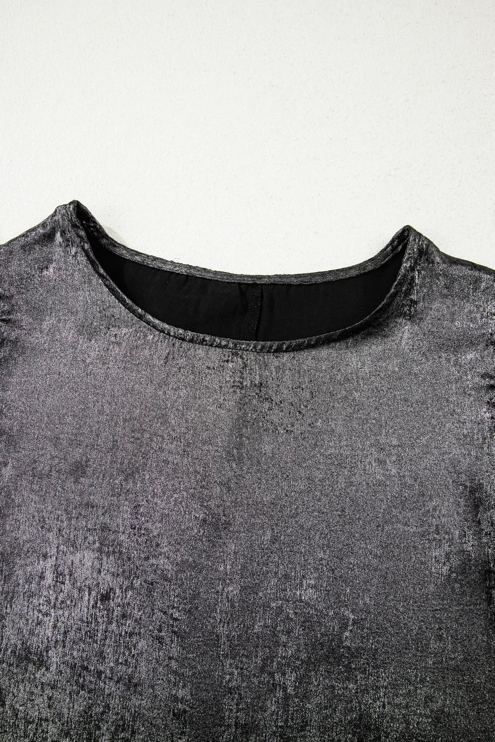 Silvery Metallic Round Neck Ruffle Top