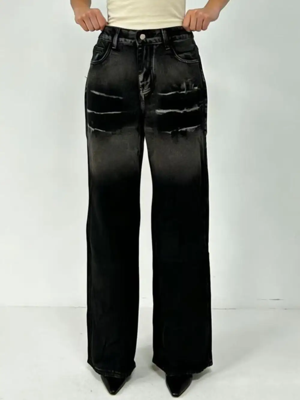 Classic Washed Wide Leg Jeans