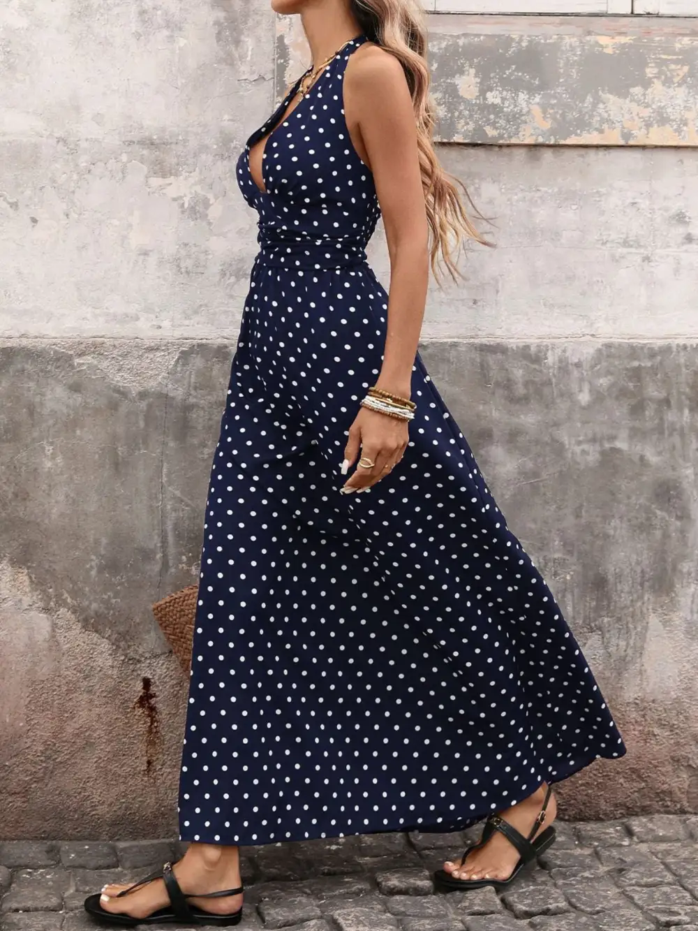 Drape Polka Dot Maxi Dress