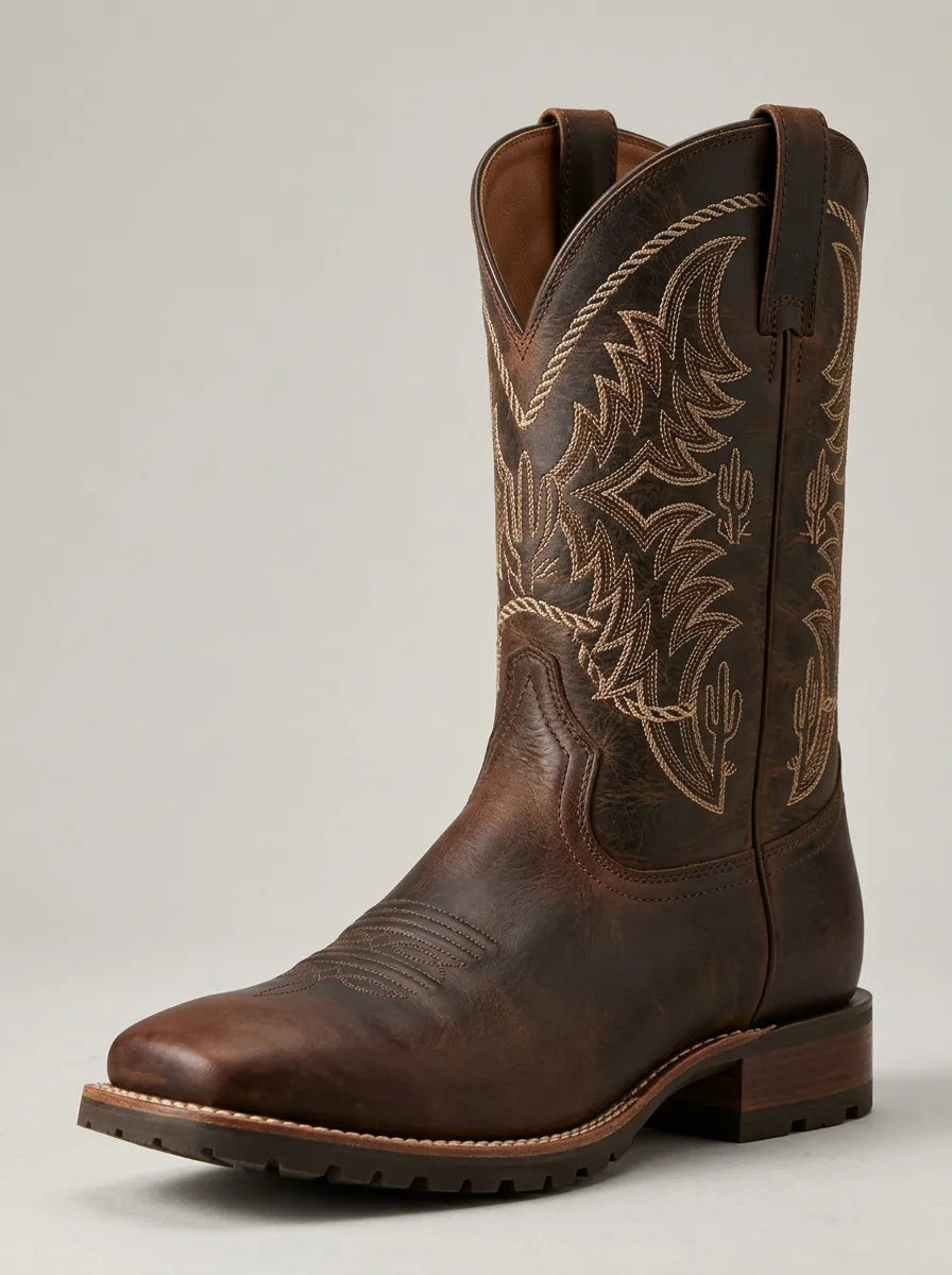 Outlaw-Inspired Cactus Embroidered Detail Men's Western Cowboy Boots