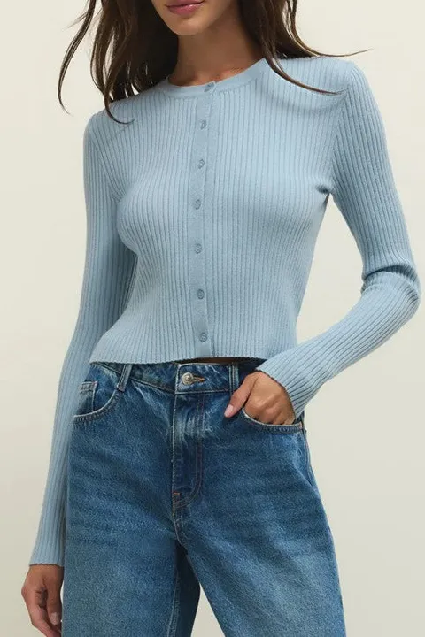 Light Blue Ribbed Knit Cardigan