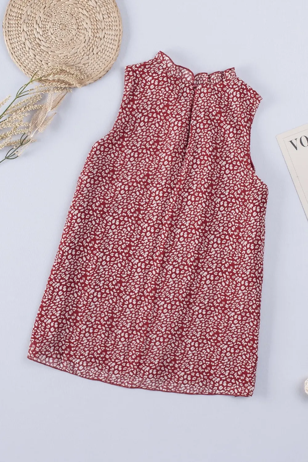 Fiery Red Leopard Print Ruffled Tank Top