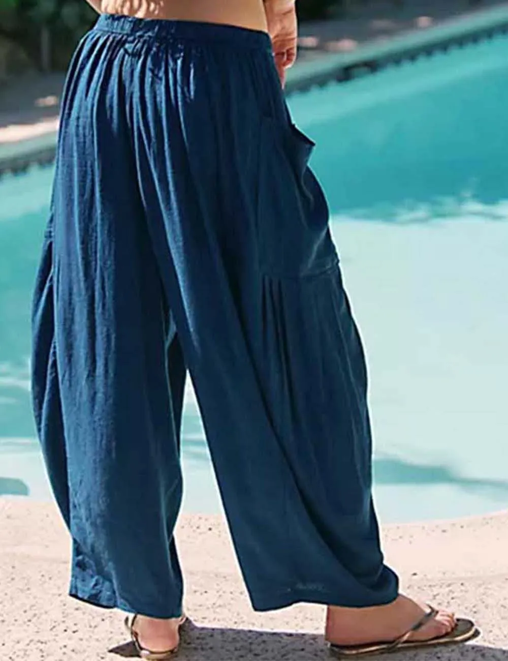 Elastic Waist String Tie Pocket Cozy Pants