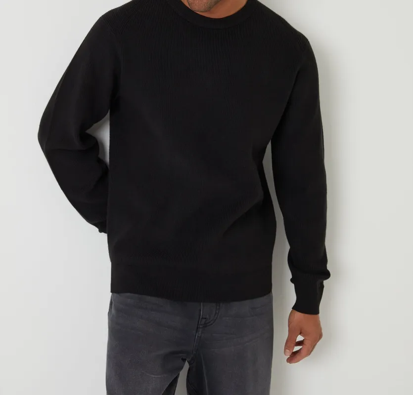 Black Rib-Knit Crewneck Sweater