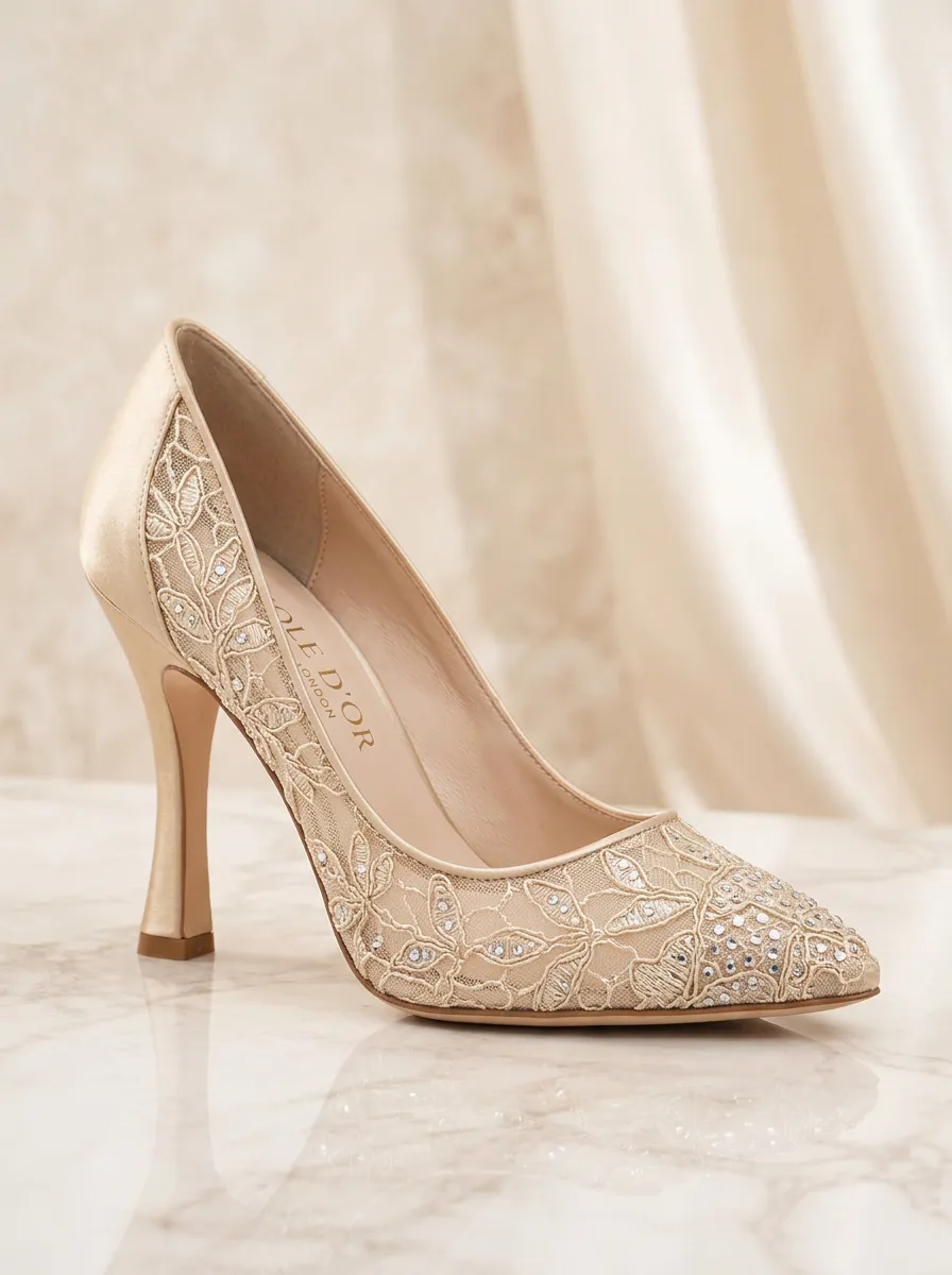 Rhinestone Floral Lace-Detail Bridal Women's Formal High Heels