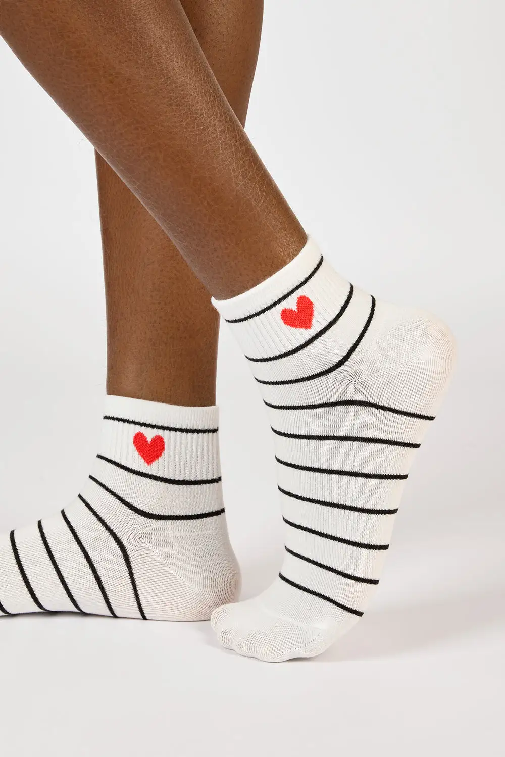 Striped Heart Ankle Socks