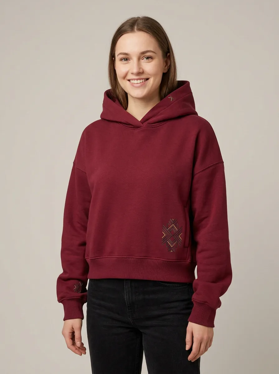 Women's Nature Inspired Geometric Embroidered Graphic Pattern Hoodie