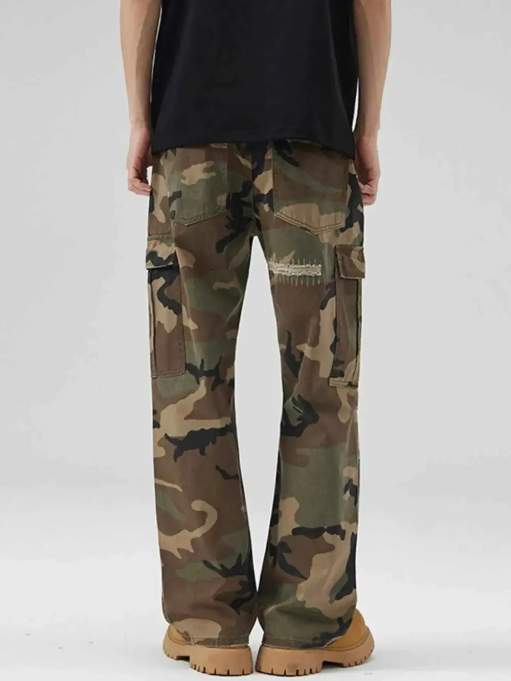 Distressed Camouflage Cargo Pants