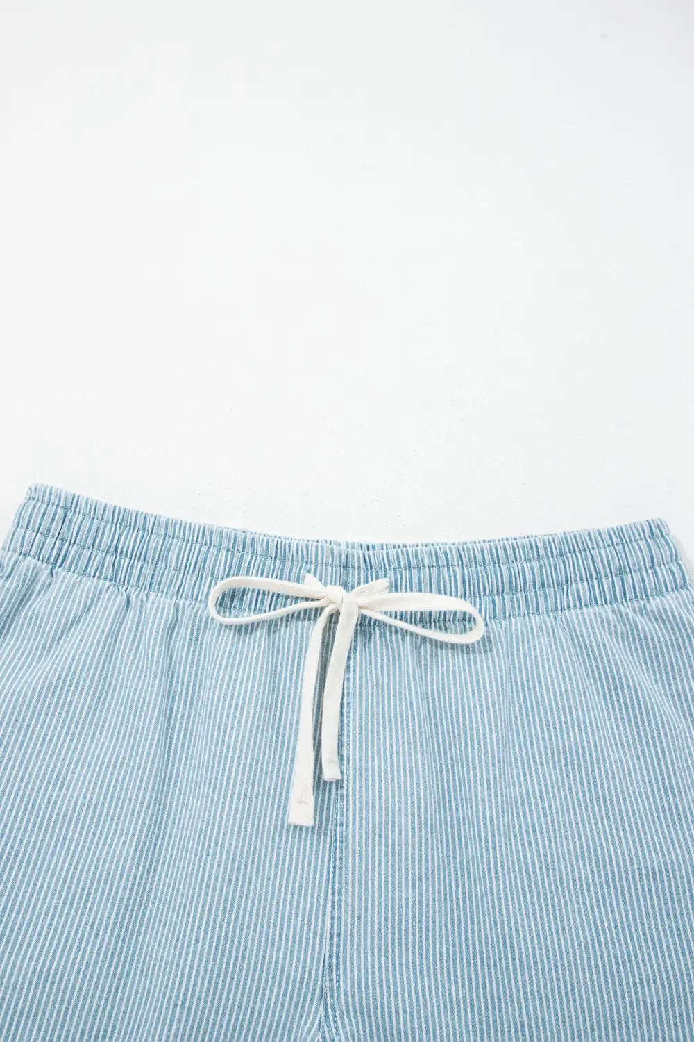 Tailored Drawstring Elastic-Waist Striped Denim Shorts