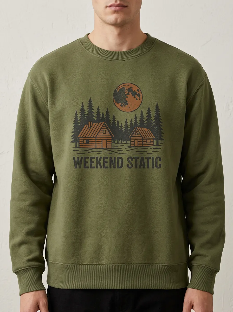 Men's Nature Lover Cabin Moon Forest Printed Sweatshirt