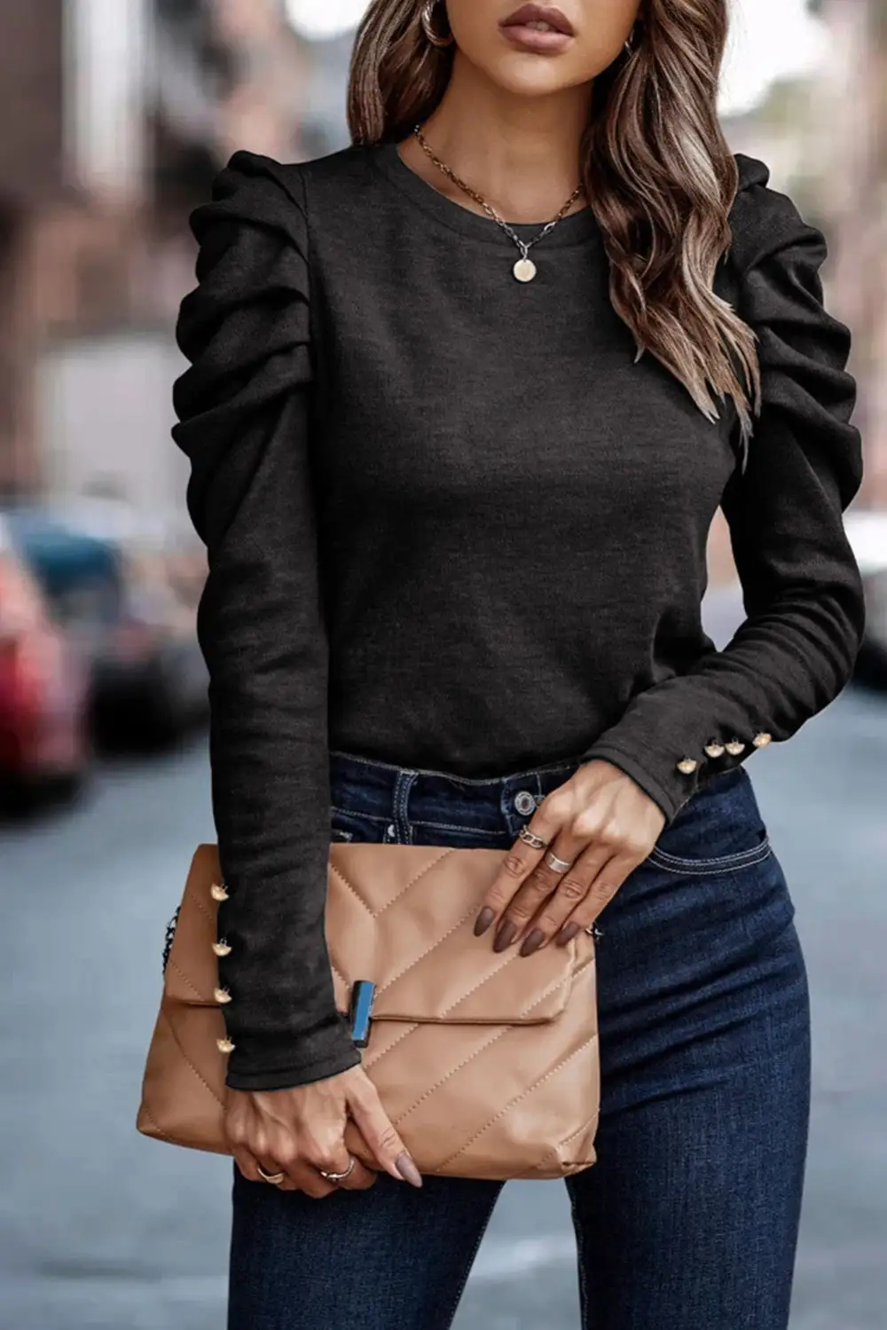 Women's Long Sleeve Button Detail Top
