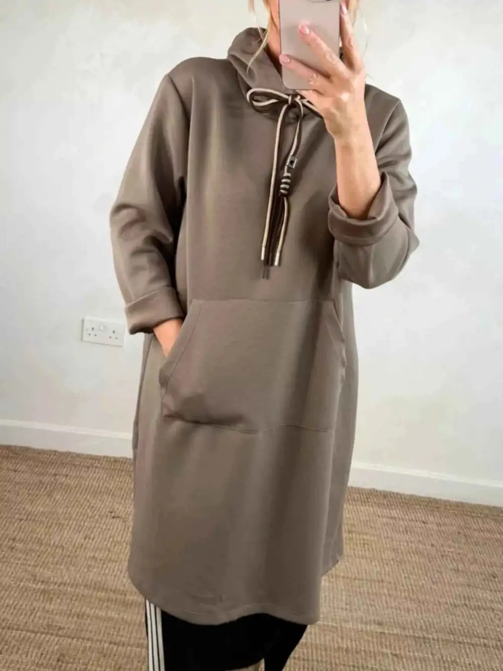 Plus Size Casual Drawstring Hooded Sweatshirt Dress