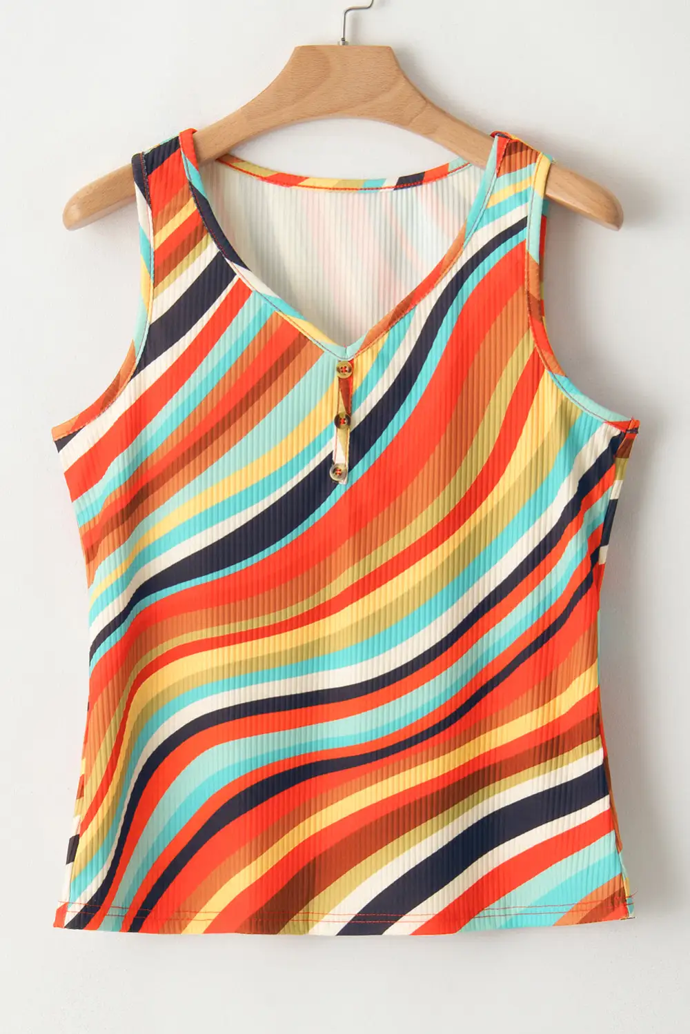Buttoned Ribbed Striped Tank Top
