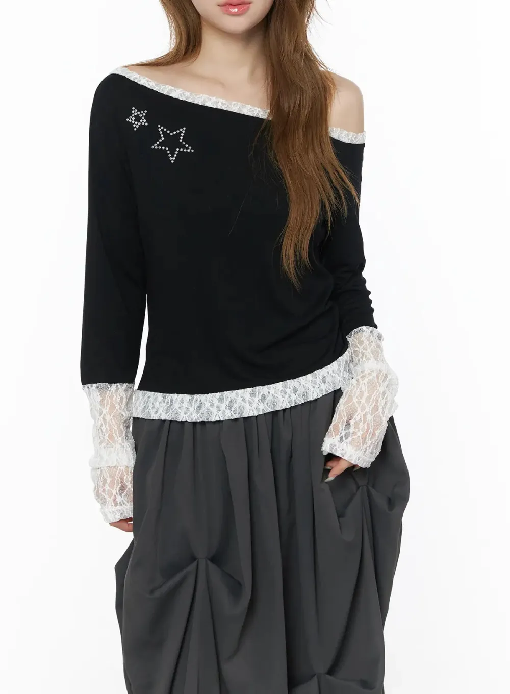 Lace Trim Off-Shoulder Top