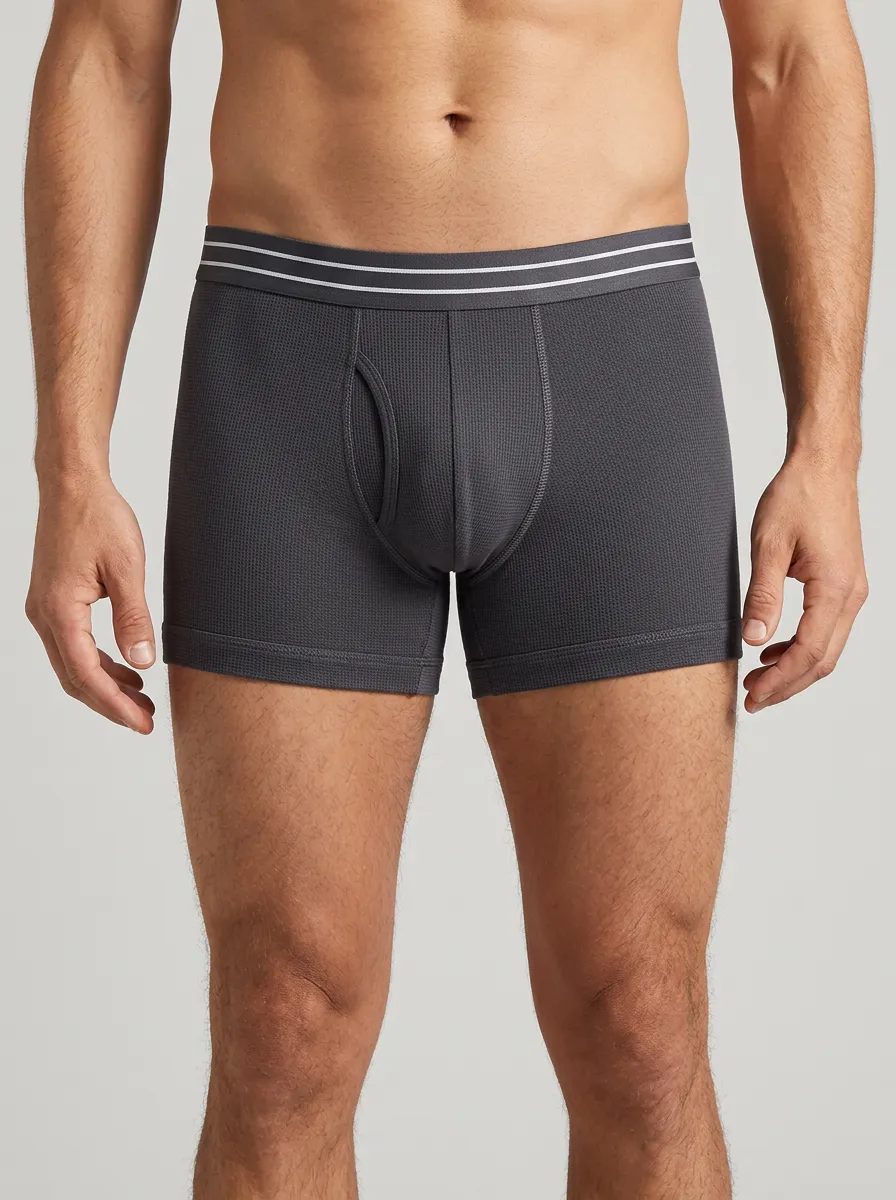 Men's Waffle Knit Charcoal Striped Waistband Boxer Briefs