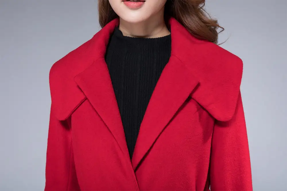 Wool Blend A Line Single Breasted Belted Lapel Collar Midi Coat