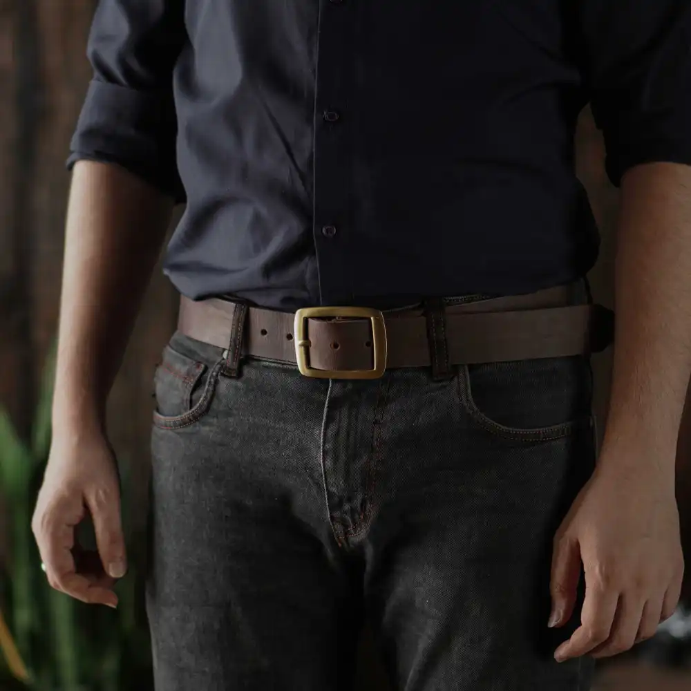 Brass Buckle Double Buckle Leather Belt