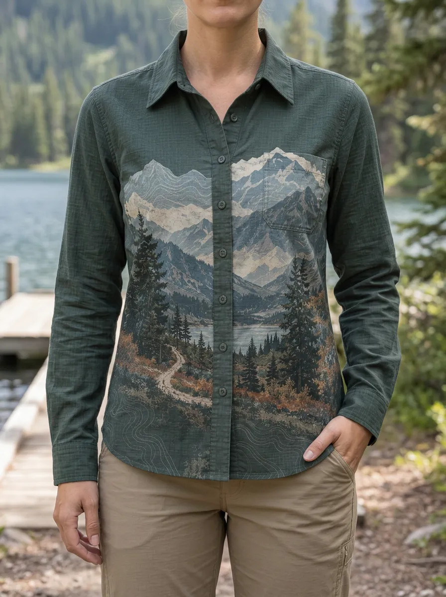 Women's Trail Nature Lover Mountain Forest Landscape Shirt