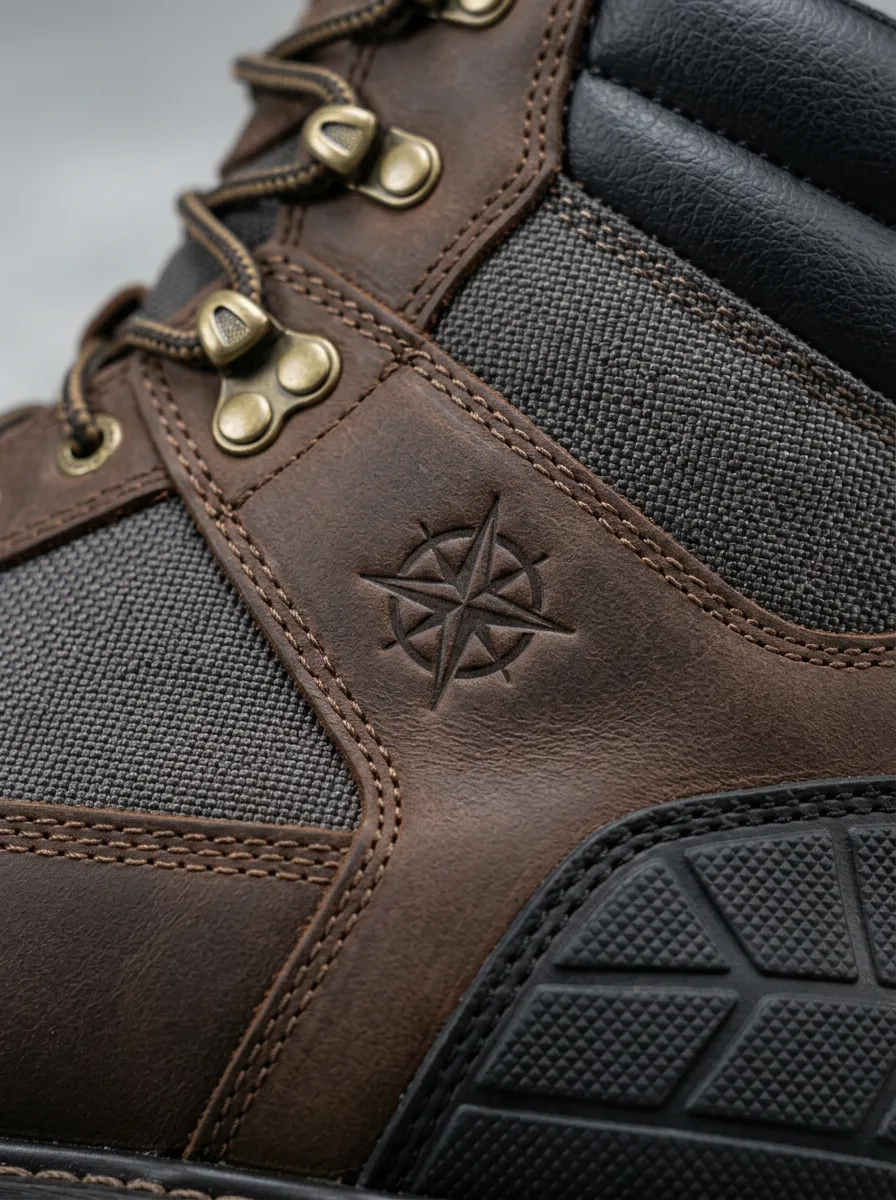 Men's Compass Logo Waterproof Leather Printed Work Boots