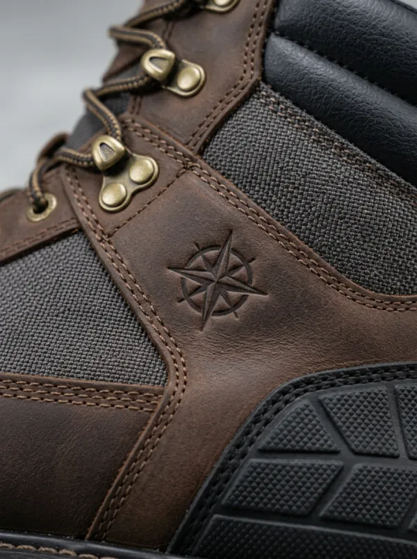 Men's Compass Logo Waterproof Leather Printed Work Boots