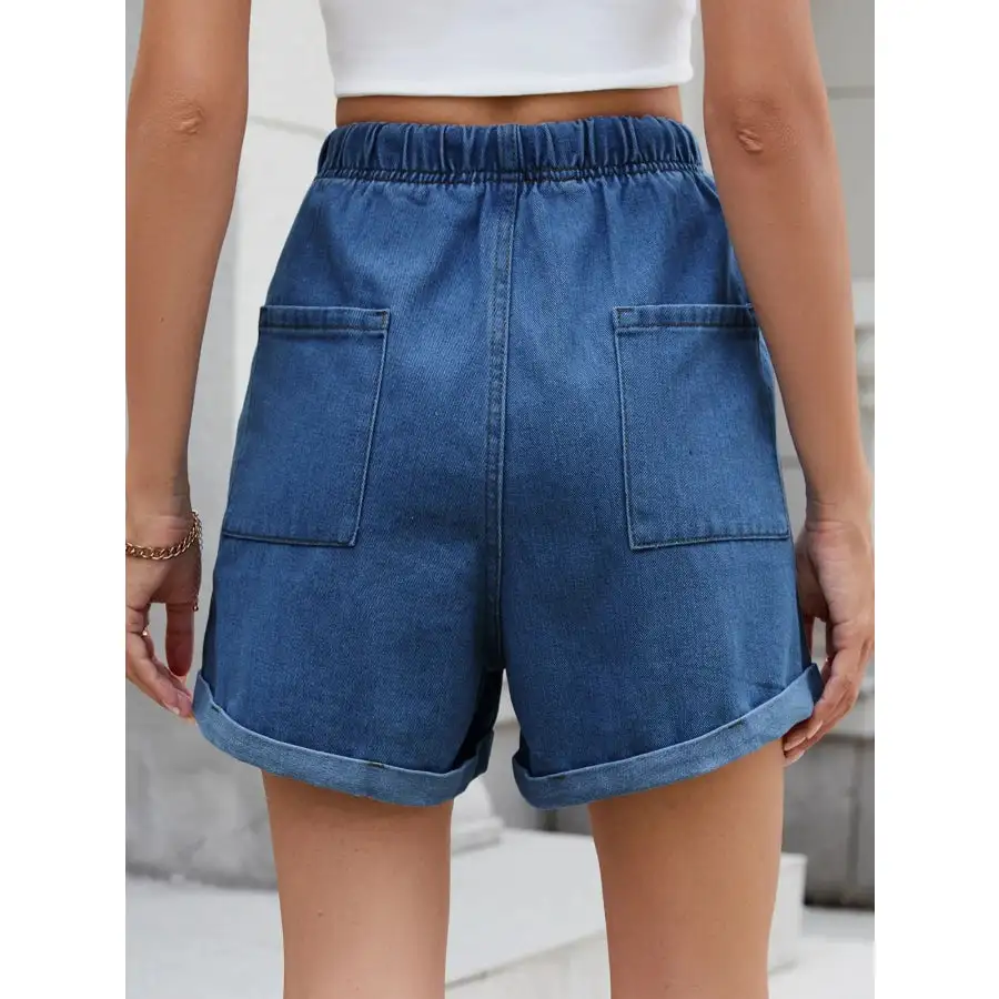 Casual Drawstring Pocketed Denim Shorts
