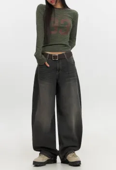 Washed Wide-Leg Baggy Jeans