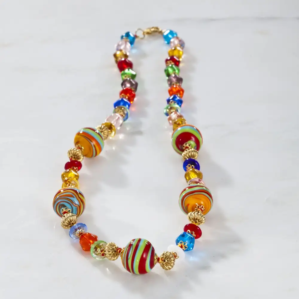 Modern Glass Beaded Heart Long Strand Necklace