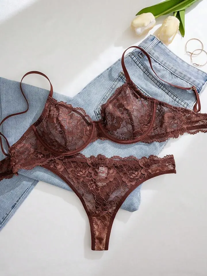 Delicate Lace Sheer Bra And Panty Set