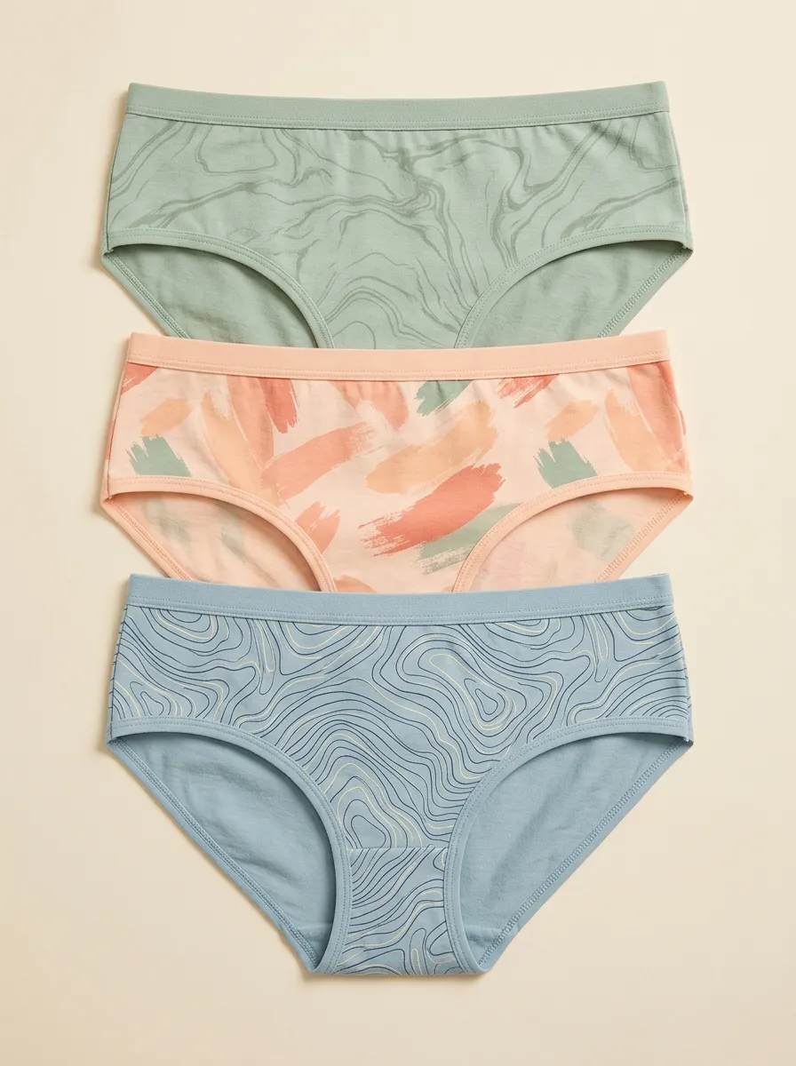 Women's Abstract Art Marble Brushstroke Printed Three Pack Panties