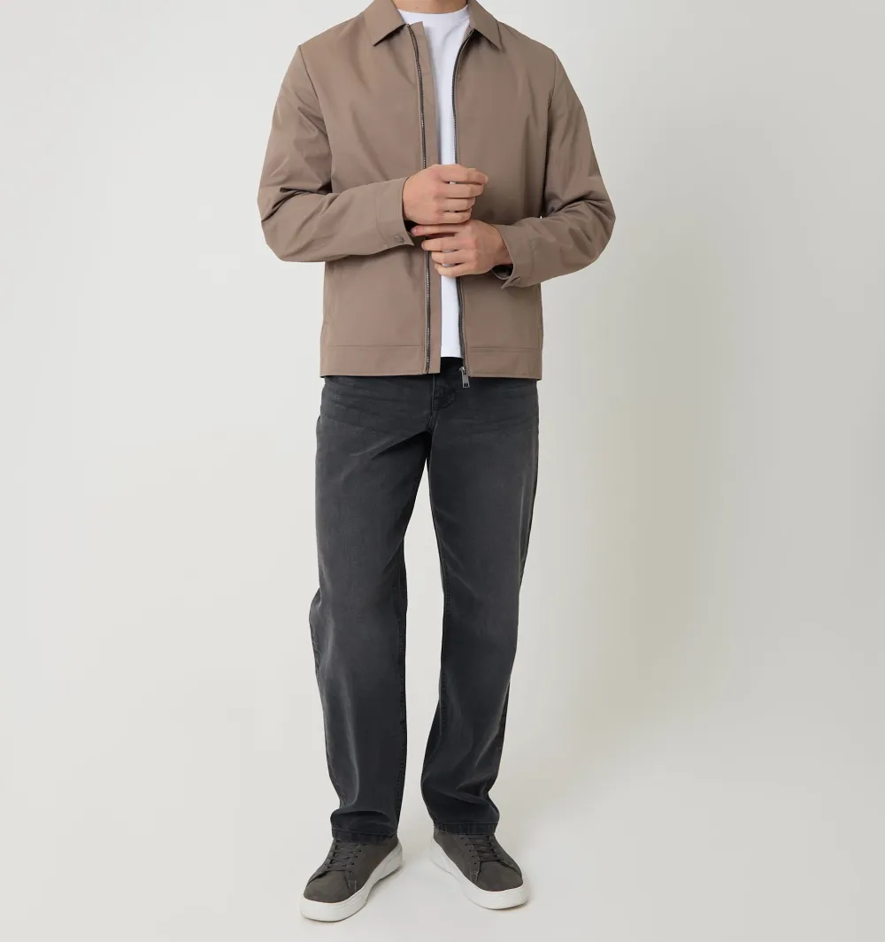 Taupe Lightweight Water-Resistant Zip Jacket