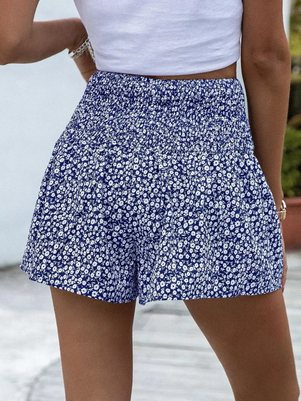 Elastic-Waist Floral-Print Casual Shorts