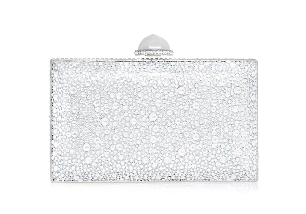 Luminous Beaded Texture Structured Frame Embellished Clutch