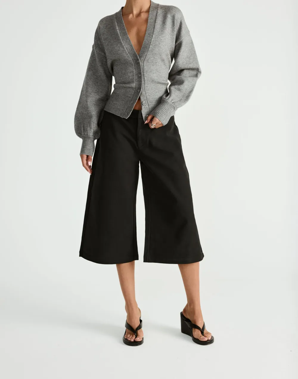 Cropped Cropped Suede Wide-Leg Pants