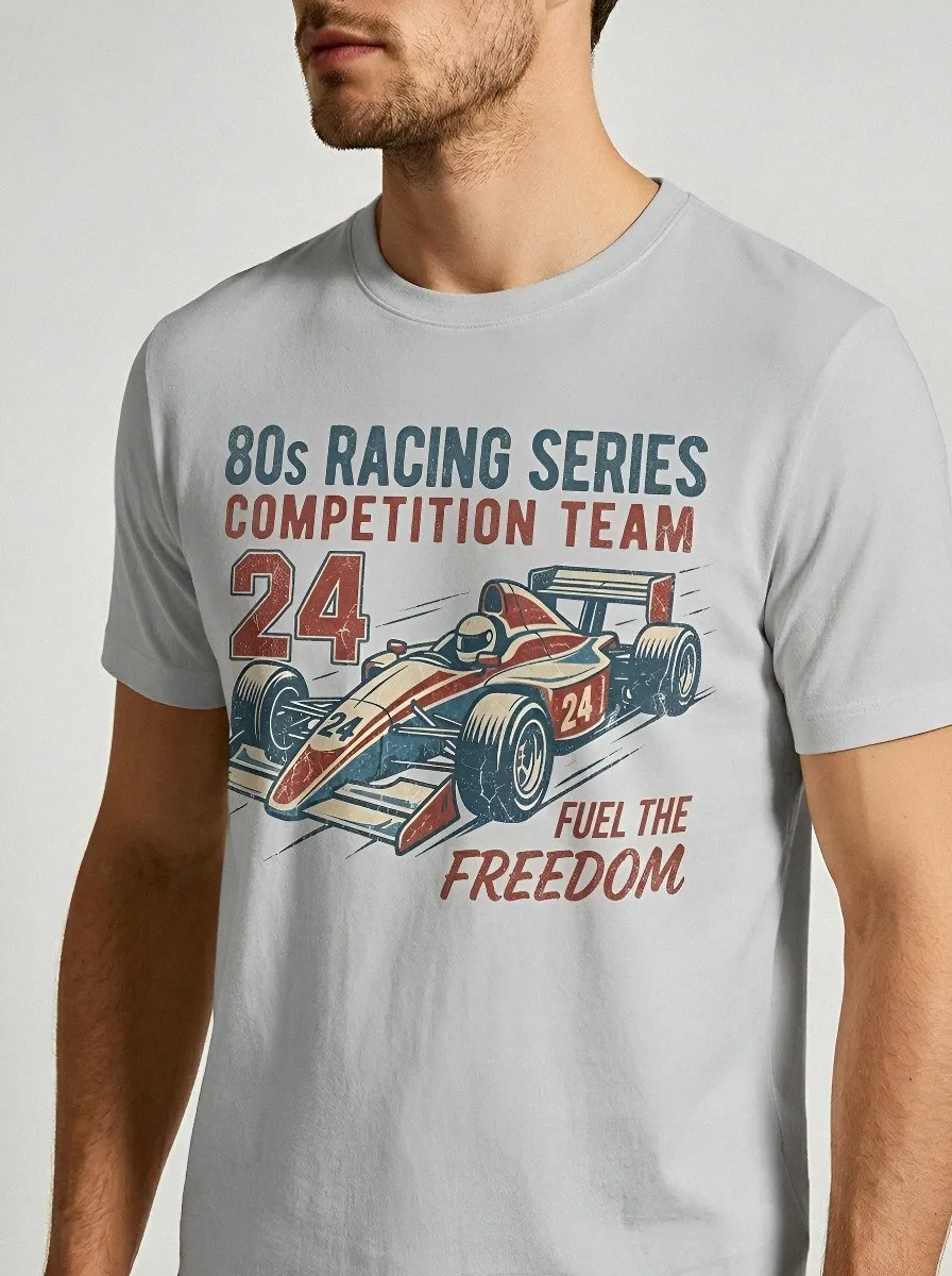 Men's 80s Racing Series Formula Car Printed T-shirt