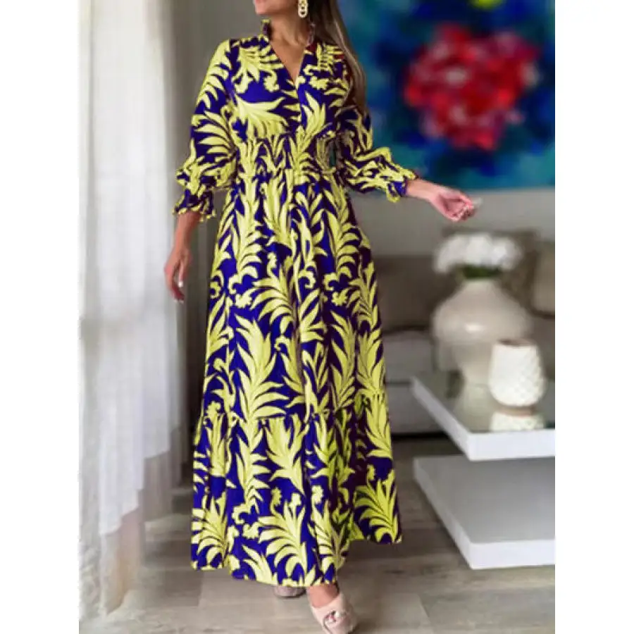 Printed Flounce Sleeve Maxi Dress