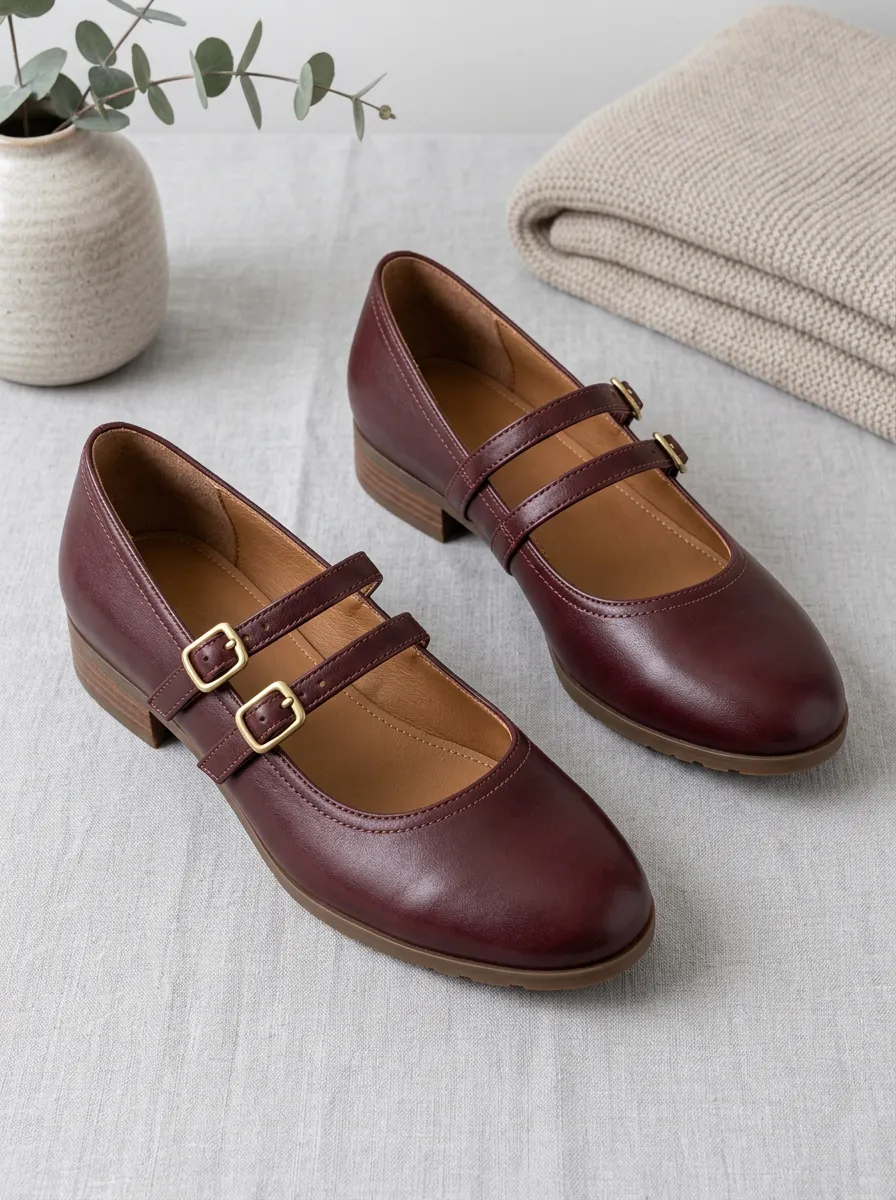 Women's Double Strap Mary Jane Leather Shoes