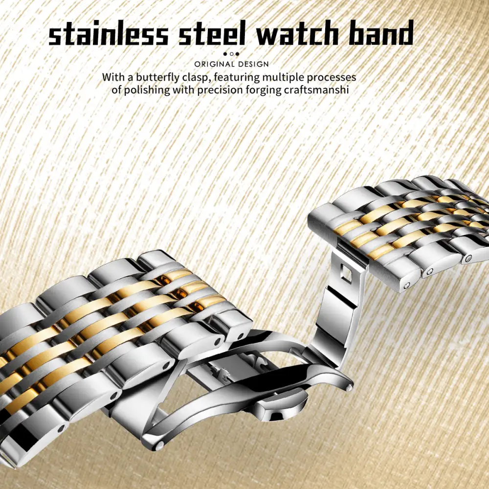 Sollen 9030 Automatic Watch - Men's Diamond-Set Dial Day Date 9-Bead Stainless Steel Bracelet Wristwatch