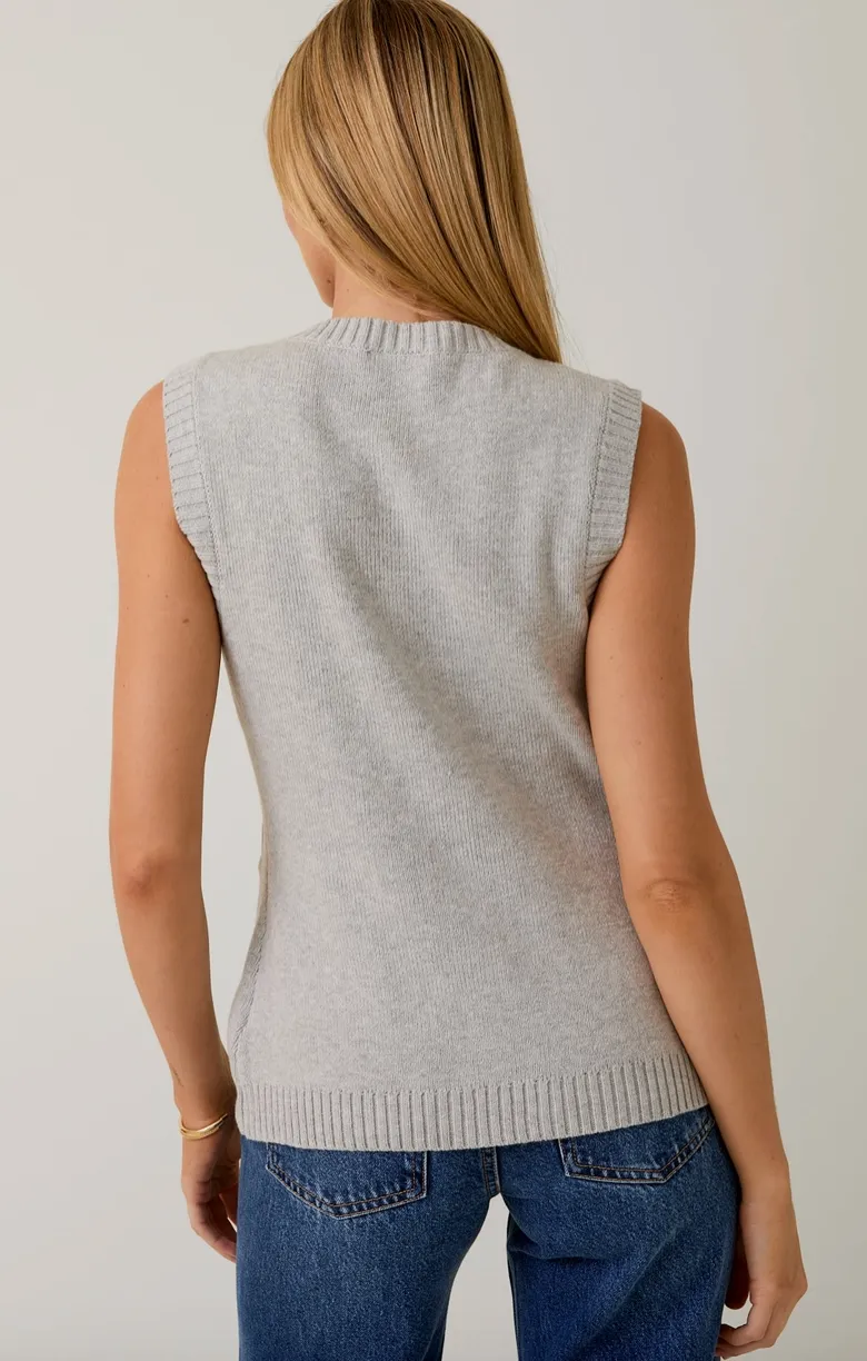Heather Grey Sleeveless Button Front Knit Vest