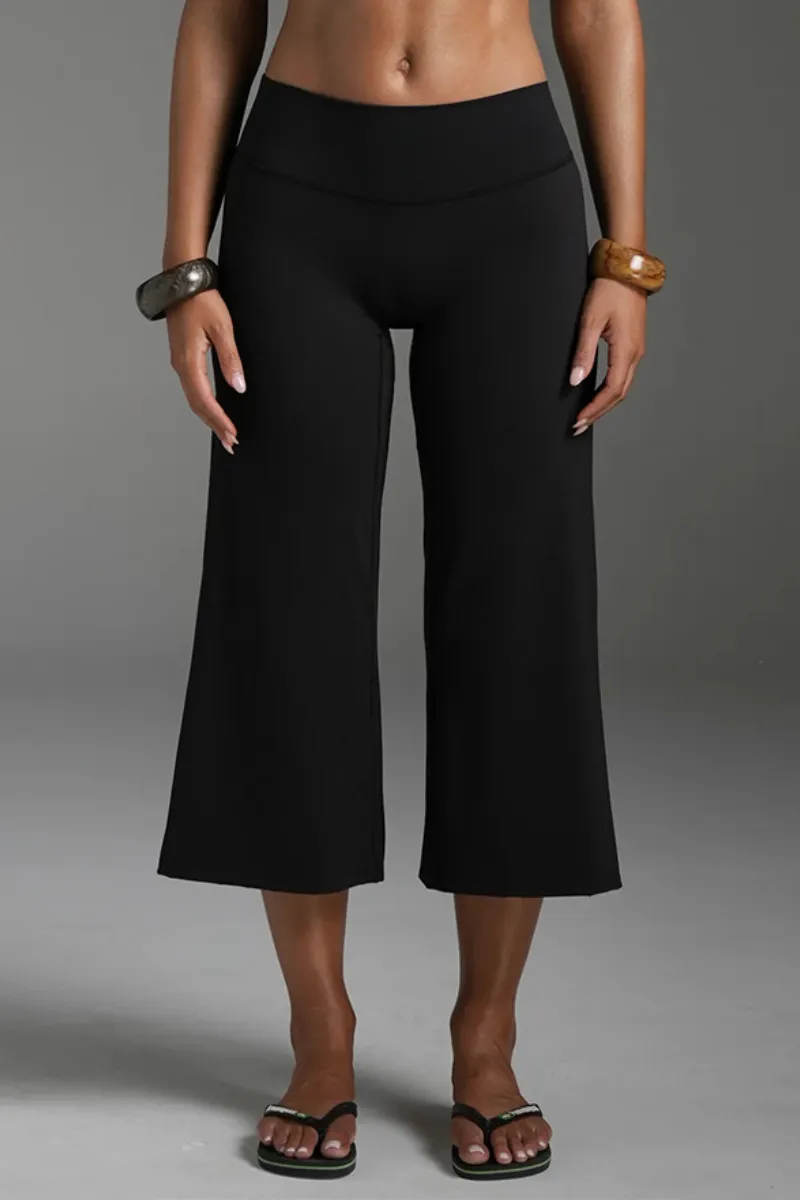 High-Waist Wide-Leg Running Capri Trousers