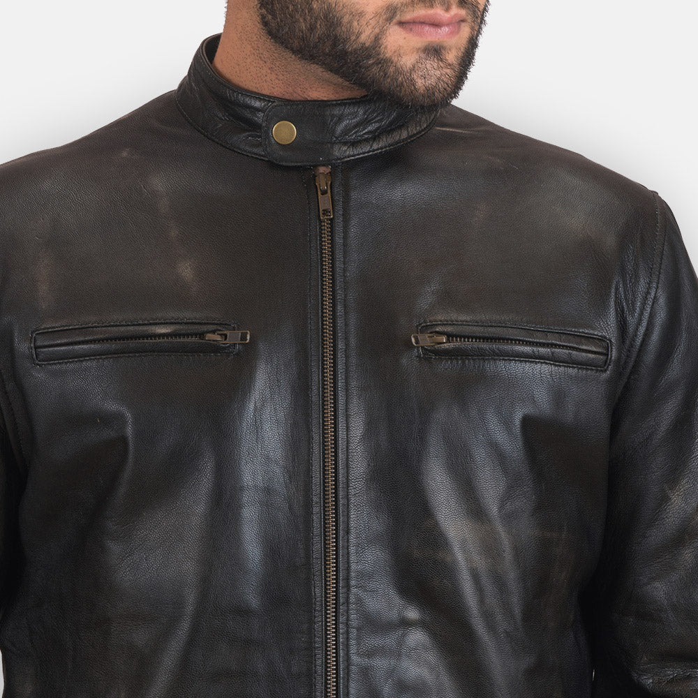 Men's Classic Textured Biker Leather Jacket