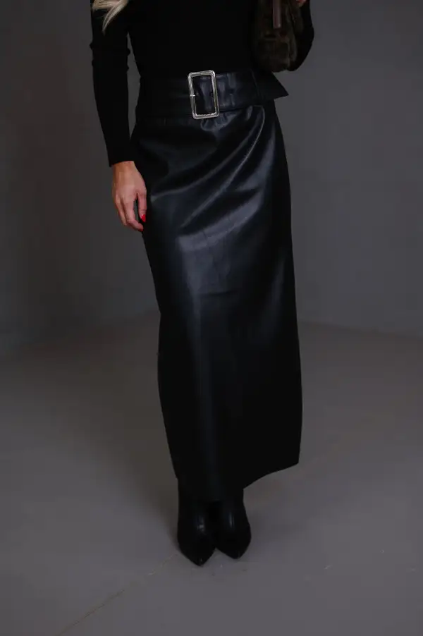 Faux Leather Back Slit High Rise Skirt
