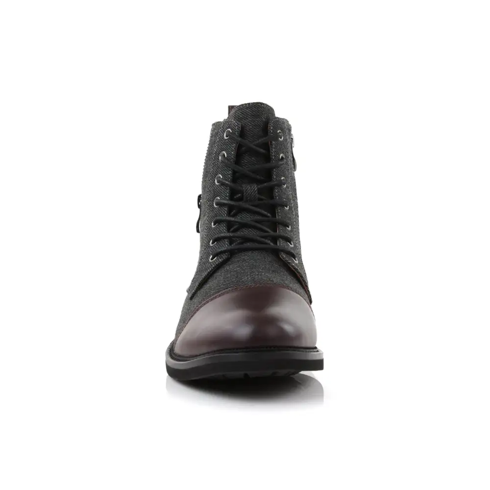 Faux-Leather Lace-Up Zip-Up Ankle Boots