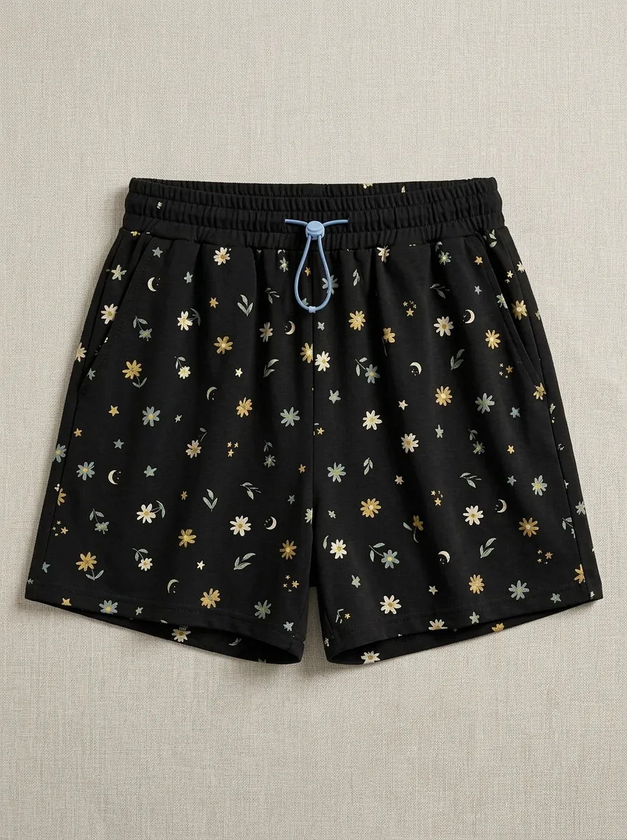 Women's Floral Celestial Drawstring Lounge Shorts