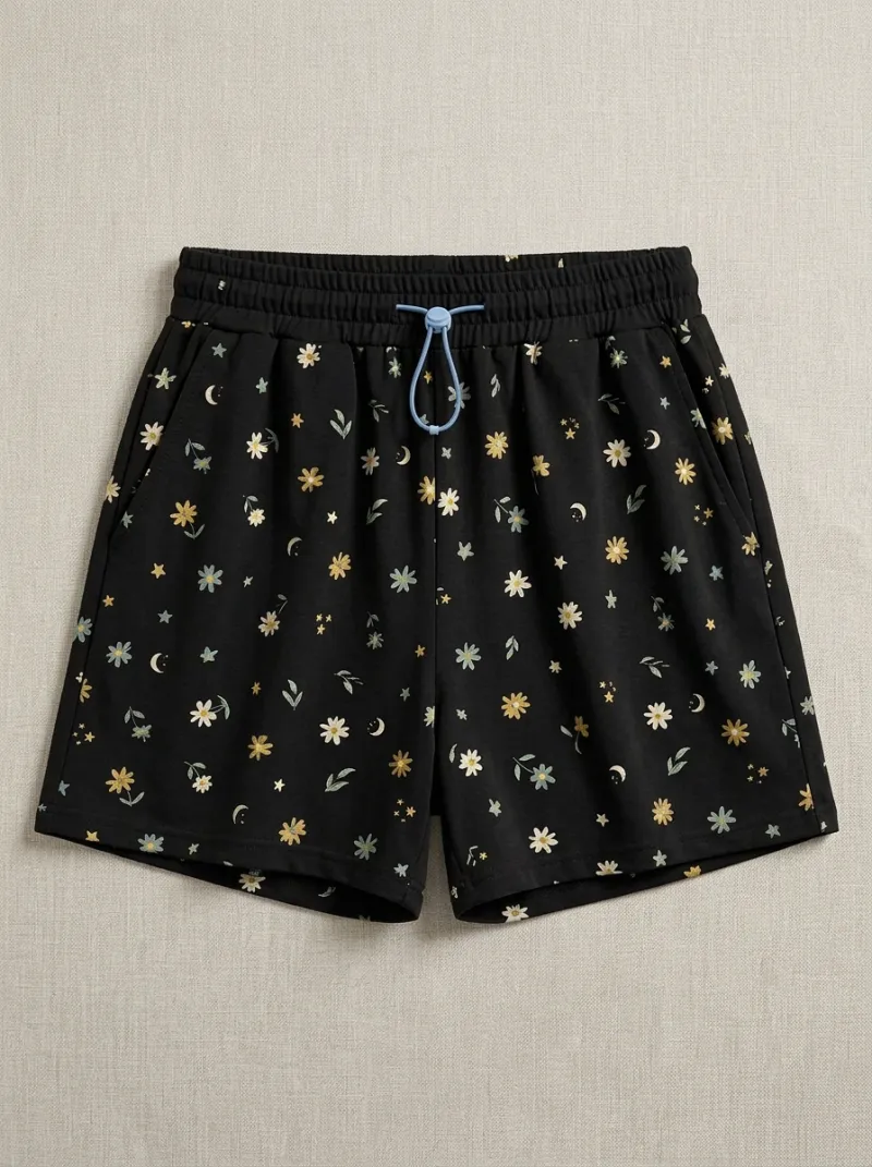 Women's Floral Celestial Drawstring Lounge Shorts