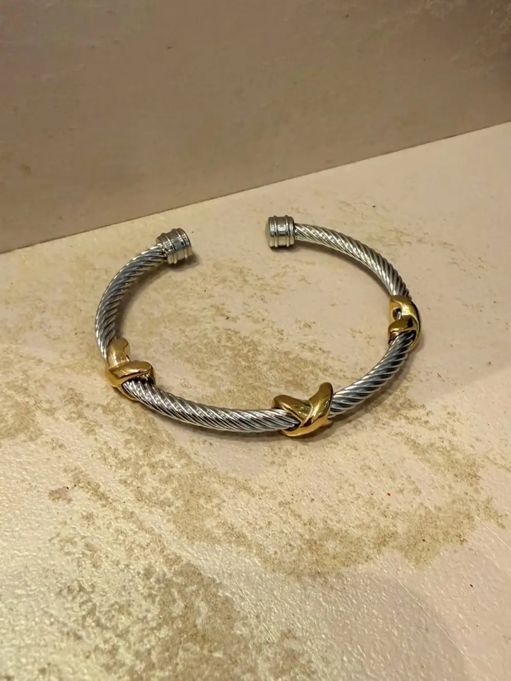 Curled Profile Two Tone Metal Bracelet