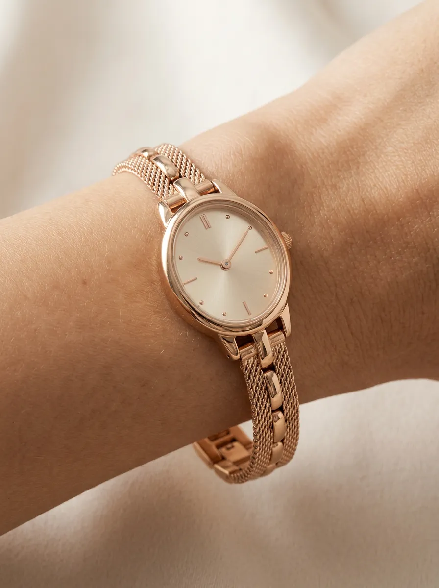 Rose Gold Mesh Strap Minimalist Watch