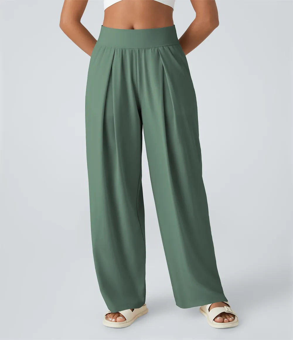 Mid Rise Side Pocket Wide Leg Casual Pants