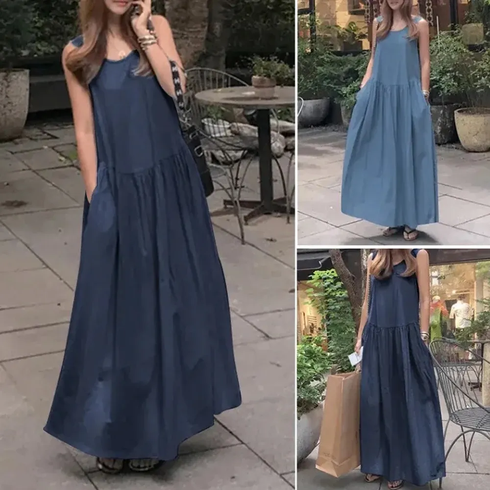 Linen Blend Cotton Blend Maxi Relaxed Fit Dress