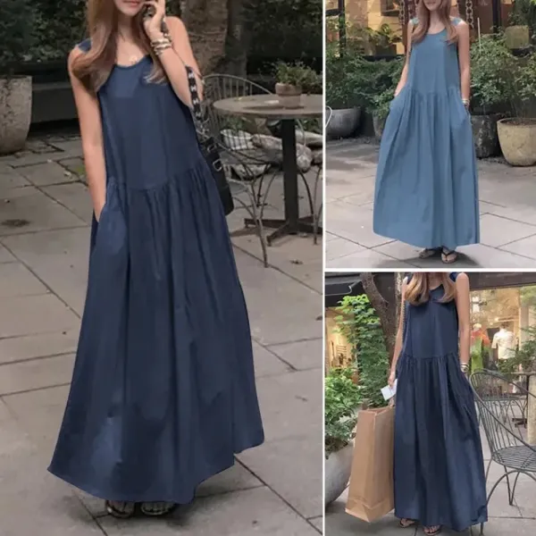 Linen Blend Cotton Blend Maxi Relaxed Fit Dress