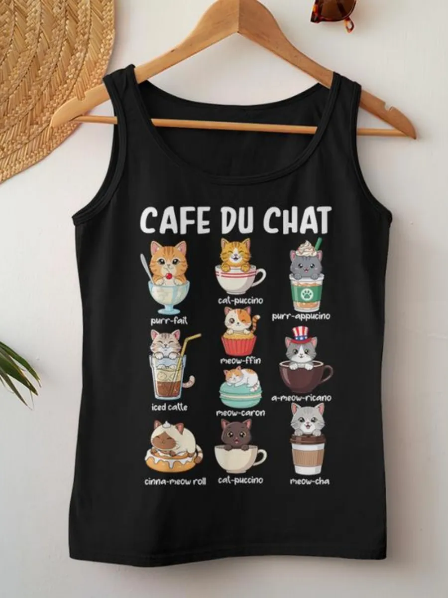 Kitten Coffee Printed Daily Wear Tank